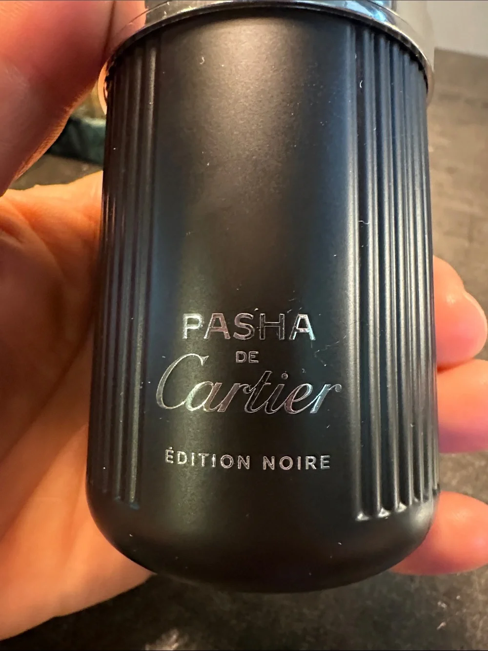Cartier Pasha de Cartier Black and Silver Ribbed Fragrance Bottle